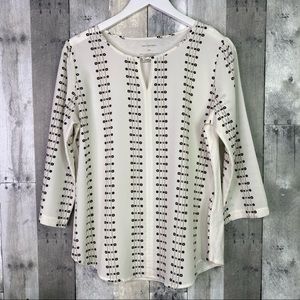 VAN HEUSEN Ivory Brown Print Top 3/4 Sleeves Size Medium